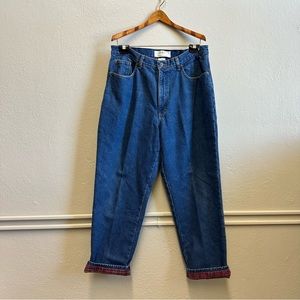 L.L.Bean Double L Relaxed Fit Plaid Fleeced-lined Medium-wash Jeans Size: 16 REG
